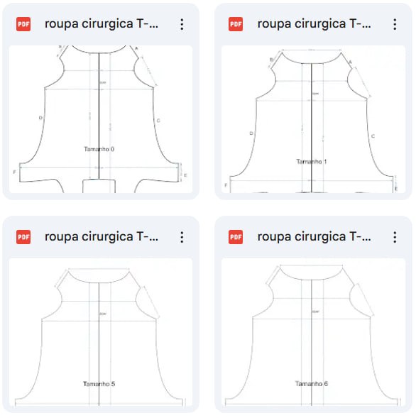 Moldes de roupa cirúrgica pet em tamanhos diferentes